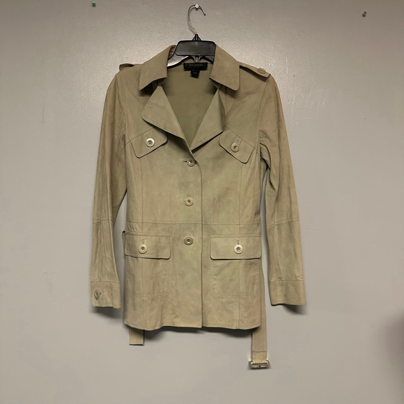 Women's ST. JOHN Beige 100% Lamb Suede leather jacket Size 4 belted lightweight - Picture 6 of 8